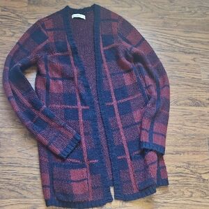 Abercrombie & Fitch Plaid Cardigan - Deep Red and Dark Blue Size Medium